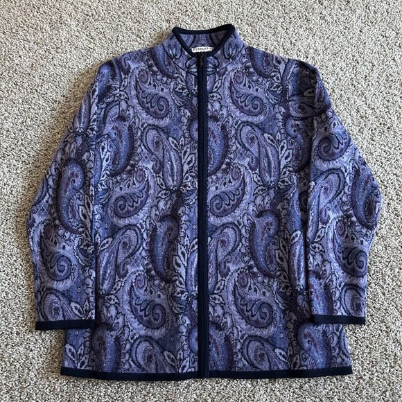 Pendleton Womens Plus 1X Purple Paisley Full-Zip Jacket Merino Wool Long Sleeve - Picture 10 of 10
